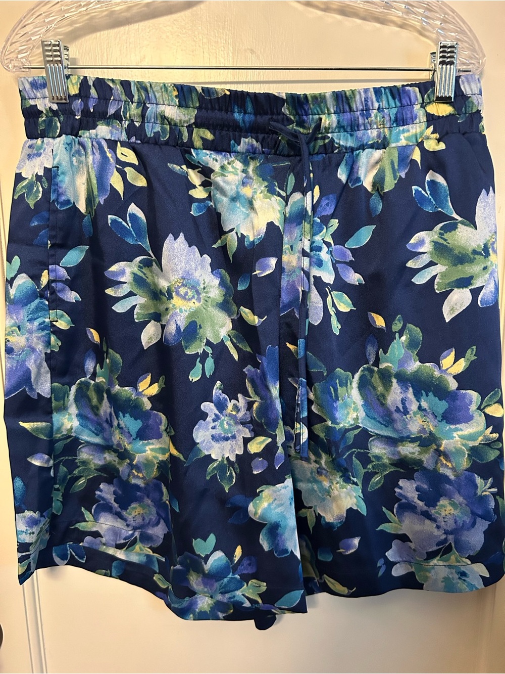 COLLEEN LOPEZ Large Satin Navy Blue Floral Lounge Shorts NWOT